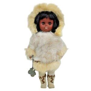 Vintage 1970s American Eskimo Doll – 11.5” Sleepy Eyes, Faux Fur Parka & Boots